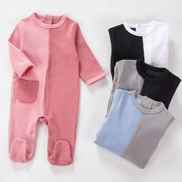 Rompers Baby katoen Rompers lange mouw meisje jongenskleding unisex pocket onesies pyjama born baby footed overalls jumpsuit outfit 230823