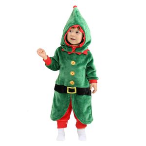 Rompertjes baby flanel romper geboren jongen meisje rendier kostuum peuter winter Chritmas elf outfit baby dier dikke warme pyjama met capuchon 231215