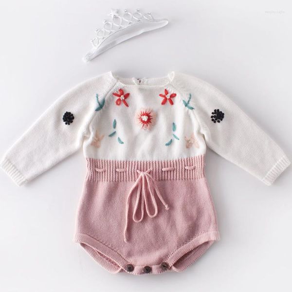 Barboteuse bébé fille Body tricot corps automne né combinaison brodé à la main à manches longues fille barboteuse princesse vêtements