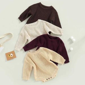 Rompers Baby Girl Boy Sweater Solid Color Lange mouwen Staff Kraag Kraag Kraag Baby Jumpsuit Herfst Jumpsuit 0-24M D240516