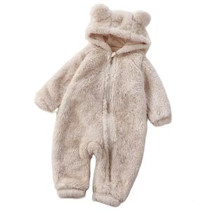 Barboteuses Bébé fille garçon vêtements d'hiver manteau de neige ours en peluche Onesie ensemble nouveau-né laine combinaison à capuche 0-36 M 231208