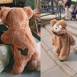 Mamelucos Ropa de bebé niña 2 colores Lindo oso de peluche Mameluco de bebé Cómodo Mantener caliente Con capucha Cremallera Niños Mameluco 1-4 años Ropa para niños 220905