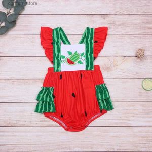 Rompers Baby Girl Vêtements Summer Infant Raiper New Style Watermelon broderie Vêtements Beau Toddler Sans Suit sans manche pour 0-3T L410