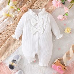 Rompers Baby Girl Newborn grenouillère Romper 0-9 mois mignon arc minuscule bouton pour tout-petit des vêtements pour bébé à manches longues