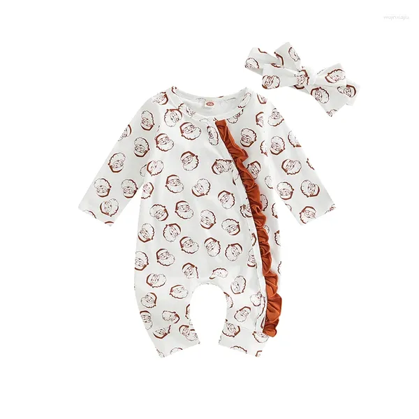 Rompers Baby Girl Smpeter Long Manche Round Neck Christmas Père Père Print Ruffle Spring Fall Jumps Cuit Tandage