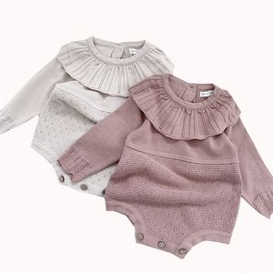 Barboteuses bébé filles automne né tricoté à volants à manches longues nés vêtements infantile combinaisons fille ensemble 220919