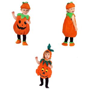 Rompertjes Baby Meisjes Jongens Halloween Pompoen Kostuum Mouwloze Top met Hoed Outfits 2 Stuks Vakantie Feest Cosplay Jurk Kostuums 230919