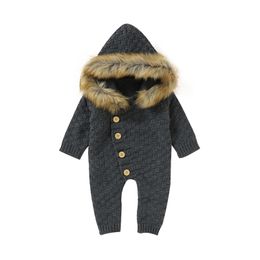 Rompers Baby Girls Boys gebreide romper herfst winter vaste kleur met één borste met lange mouw hap-jumpsuit met wollen kraag 220919