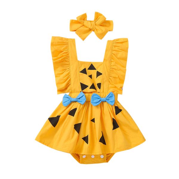 Barboteuses Bébés Filles Halloween Barboteuse Robe Doux Bébé Triangle Imprimer Sans Manches Dos Nu Orange Combinaison Et Bandeau Outfit J220922