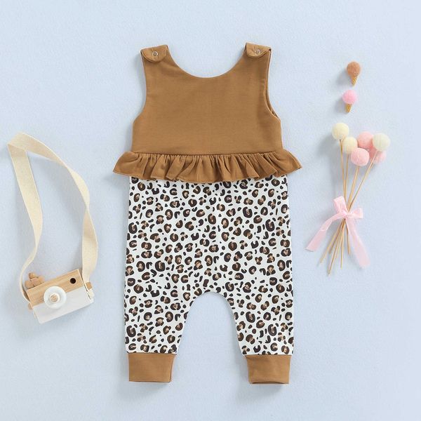 Barboteuses bébé filles barboteuse été nouveau-né sans manches fille imprimé léopard combinaison bébé coton doux vêtements tenues J220922