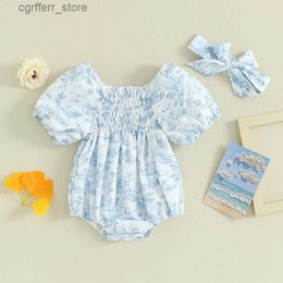 Rompers Baby Girls Rompers Imprimes florales à manches bouffées ramifiées Bodys Bodys Sumy Contanes Assuffis pour nourrissons avec bandeau L410