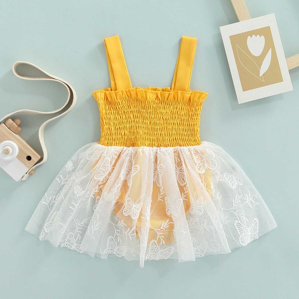 Rompers Baby Girls Summer Rober Robe mignon en dentelle sans manches Butterfly Brodery tutu jupe Jupts Contanes Baby Clothes J220922