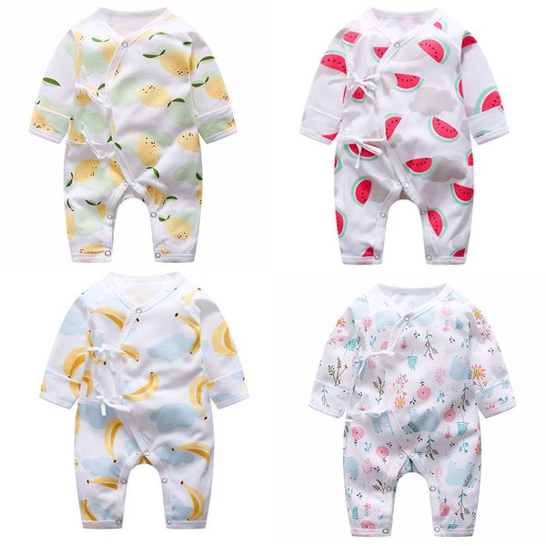 Barboteuses bébé infantile col en V combinaison né mignon dessin animé fruits à manches longues coton garçon fille vêtements toddle moine costume pyjamas 221117