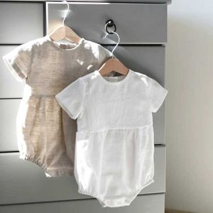 Rompers Baby Jumpsuit Boys and Girls Pure Cotton Linen Summer Baby Jumpsuit Baby kleding 0-24 maanden oud D240516