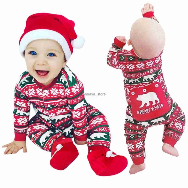 Mamelucos Mono para bebés para bebés, niñas, niños, pijamas navideños de Navidad, mono con mameluco de oso, trajes, ropa informal de Año Nuevo, Navidad NewL231211