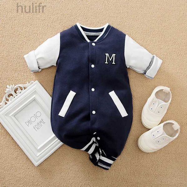 Rompers Baby Long à manches à manches à manches longues Spring and Automne Boys and Girls Baseball Suisse Broidered Cotton Soft 0-18m One Piece Set D240425