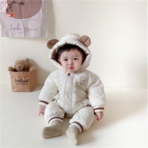 Rompers Baby onesie baby winter katoen met katoen met lange mouwen met een capuchonse pasgeboren kleding GC1853