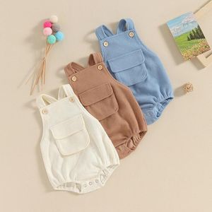 Rompers Baby Everckuts Jumpsuit Summer Color sólido Romper con bolsillo para niñas Born Girls Boy Lindo Cloth 0-18 Months