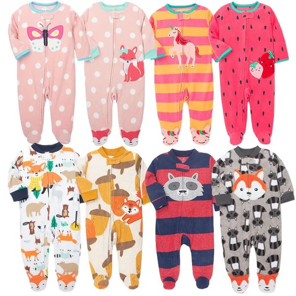 Barboteuses bébé pyjamas fermeture éclair polaire né filles barboteuse chaud sous-vêtements d'hiver salopette garçons tenues camion nourrissons vêtements 231201