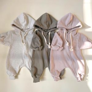 Barboteuses Baby Pocket Hooded Zipup Jumpsuit born Clothes Boy Comfy Romper with Zip Girls Climbing 230421