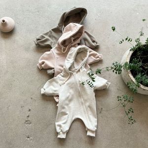 Rompertjes Baby Pocket Hooded Zipup Jumpsuit geboren Kleding Jongen Comfy Romper met Rits Meisjes Klimmen 230607