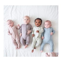 Rompers baby romper bamboe vezeljongen meisje kleren geboren rits footies jumpsuit solide longsleeve kleding 024m 220916 drop levering k dhvnd