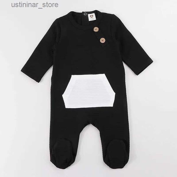 Rompers Baby Rompper Elegante atuendo de invierno Pajamas con outs de bebé contraste Pocket Boy Girls Clothes Footies Baby Autumn L47