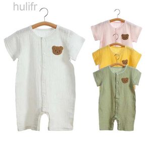 Rompers Baby Baber Musline Sans combinaison à manches courtes pour filles garçons mignons ours one-pièces Vêtements Bodyses minces d'été nouveau-né D240425