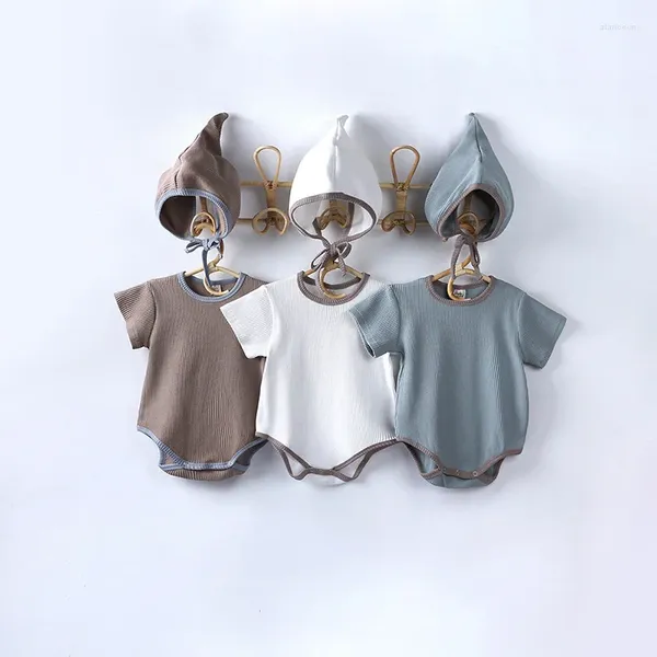 Mamelucos para bebé, mono de manga corta, sombreros, ropa de verano de algodón para recién nacidos, monos, ropa para niña/niño de 0 a 18 meses