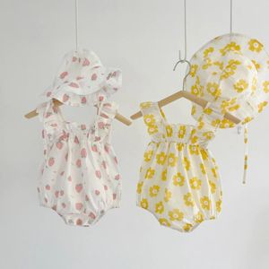 Rompers Baby Raiper Summer 6m-2t enfant bébé coton coton jaune floral rose fraise à sauter