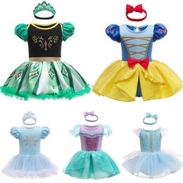 Barboteuses Bébé barboteuse TUTU robe avec bandeau infantile bébé princesse fille vêtements taille 3-18 M conception mignonne robe de bébé Costumes de fête 230926