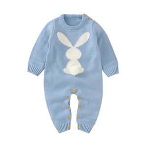 Rompertjes Baby Rompertjes Schattig Konijn Babykleding geboren Peuter Jumpsuit Outfit Herfst Baby Meisje Jongen Winterkleding Gebreid Warm 230831