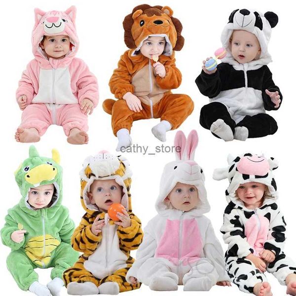 Mamelucos mamelucos del bebé traje de invierno franela para niña niño niño Ropa infantil niños en general Panda Tigre León Ropa BebeL231114