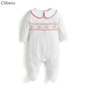 Mamelucos Bebé Español Algodón Footie Nacido Blanco Niños Niñas Hecho a mano Smocking Romper Infantil Smocked Bordado Mono Ropa 231211