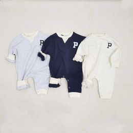 Rompers Baby Sweater Fashion Letter Jumpsuit 03y Baby Girl Simple Solid Cotton Borbor Baby Baby Automne BodySuit One Piece J220922