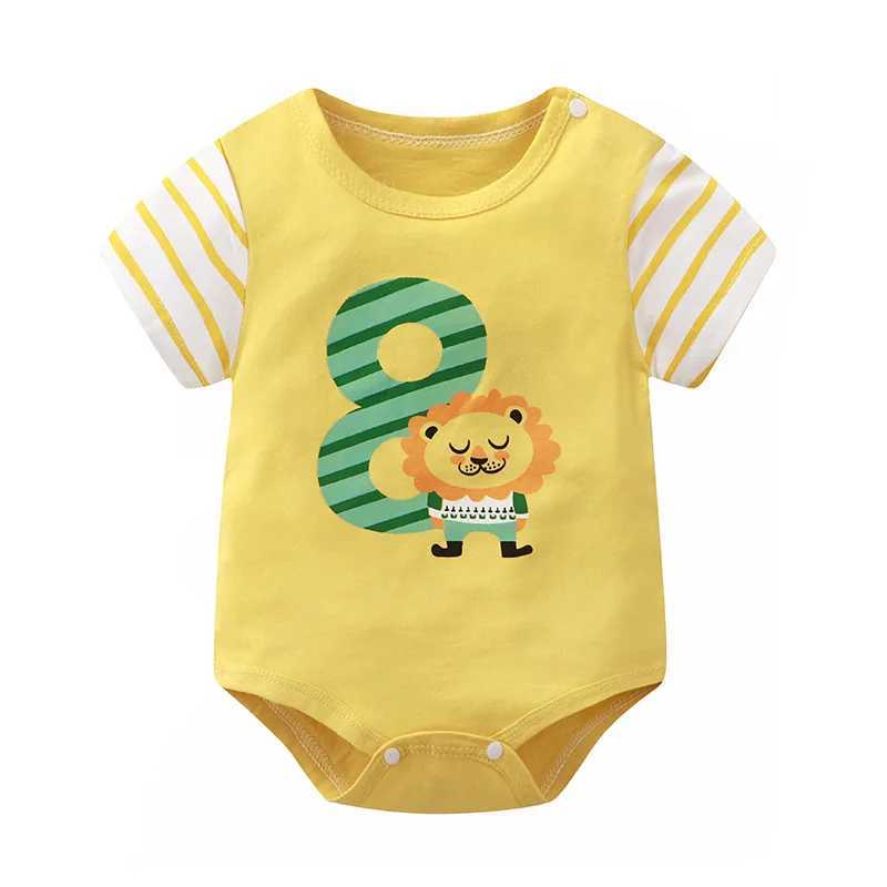 Rompers Baby Triangle Wrapped Fart jumpsuit for newborn boys summer 100% pure cotton cute body set new crew neckline cartoon printed Onesie girl d240517