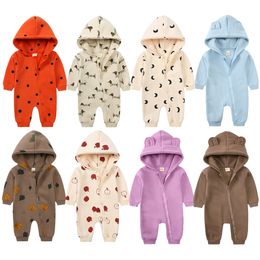 Barboteuses Bébé hiver polaire barboteuse imprimer coton tenue chaude vêtements pour 0-24M combinaison né enfant en bas âge ours sweats à capuche body Costume 230926