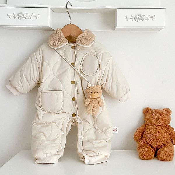 Barboteuses Bébé hiver barboteuse doublure en laine d'agneau combinaison enfant en bas âge avec ours jouets épais chaud enfants tenue infantile né garçons filles vêtements 231010