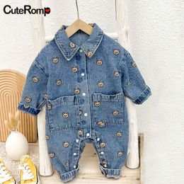 Rompers Baju Monyet denim Bayi Beruang Untuk Baru Lahir Jumpsuit Laki Laki Perempuan Kostum Koboi Fashion Jeans Pakaian Musim Semi 230516