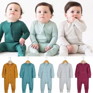 Rompers Bamboo Fiber Baby Zipper Foot Romper Baby Boy Girl Clothes born Onesie Baby Jumpsuit Solid LongSleeve Baby Pajamas 024Month 230823