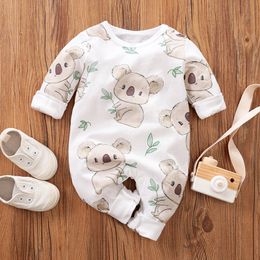 Barboteuses nées 100% coton barboteuse infantile enfant en bas âge mignon Koala impression été à manches longues enfants combinaison Ropa Bebe bébé garçon fille vêtements 230825