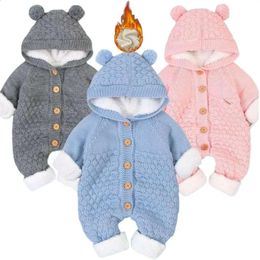 Barboteuses né bébé vêtements cardigan à capuche automne hiver fille garçon mode infantile costume enfants enfant en bas âge cachemire tricot combinaison 231030