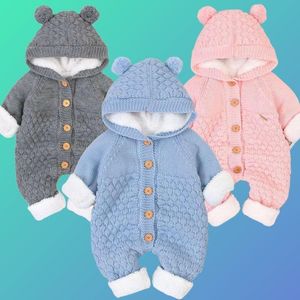 Barboteuses né bébé vêtements cardigan à capuche automne hiver fille garçon mode infantile costume enfants enfant en bas âge cachemire tricot combinaison 221125