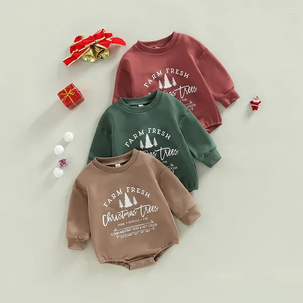 Barboteuse pour bébé fille et garçon, tenue de noël, rétro, arbre, col rond, sweat-shirt surdimensionné, body d'automne et d'hiver