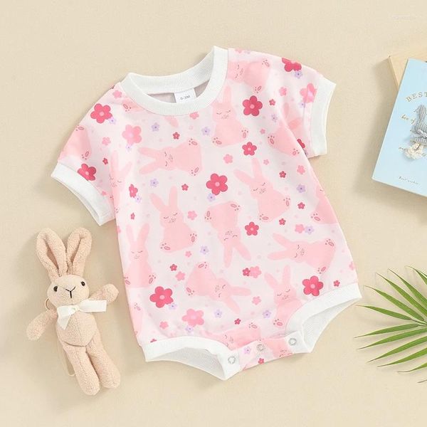 Rompères née bébé fille garçon tenue de Pâques mignonnes imprimées à manches courtes à manches courtes à manches