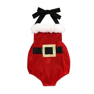 Rompertjes geboren babymeisje Christmas bodysuit halter backless romper modieuze fleece vierkante kraag Jumpsuit, 0-24Months