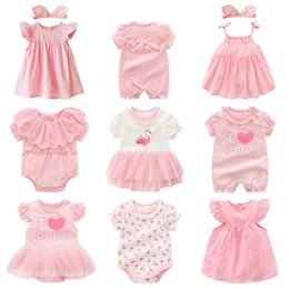 Rompertjes geboren baby meisje kleding jurken zomer roze prinses kleine meisjes kleding sets voor verjaardagsfeestje 0 3 maanden fille 230928