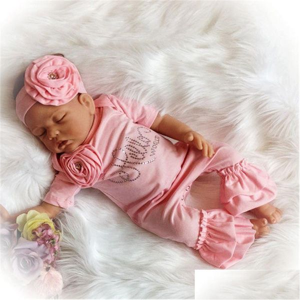 Rompers Born Baby Romper Girl Combinaisons Infant Girls Flower Combinaison avec bandeau Tenues mignonnes Vêtements pour tout-petits Ensemble Drop Livraison Ki Dh1Ei