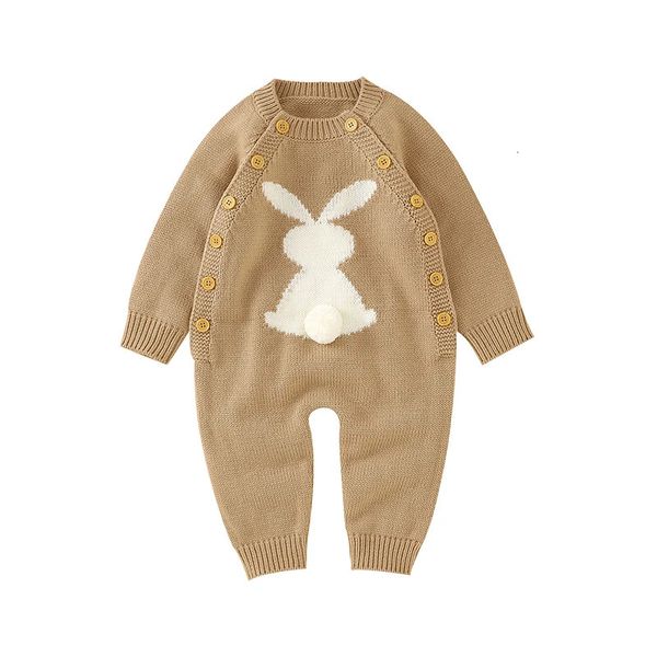 Barboteuses né bébé barboteuses printemps pâques lapin tricoté infantile enfants garçons filles combinaisons combishorts à manches longues enfant en bas âge tenues vêtements 231101