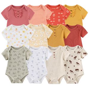 Rompers Born Bodys 6Pieces Baby Girl Clothes Set Cotton Coutre à manches courtes Couleur solide Summer Color Bebes 230406